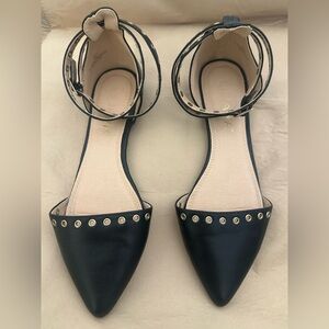 Liliana Black Flats with Gold Studs